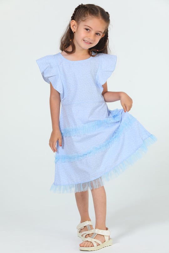 Kız Çocuk Fırfırlı Desenli Elbise AçıkMavi 503183 - tozlu.com