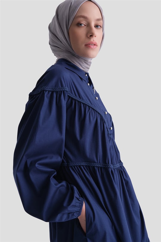 Oversize Katlı Elbise Lacivert