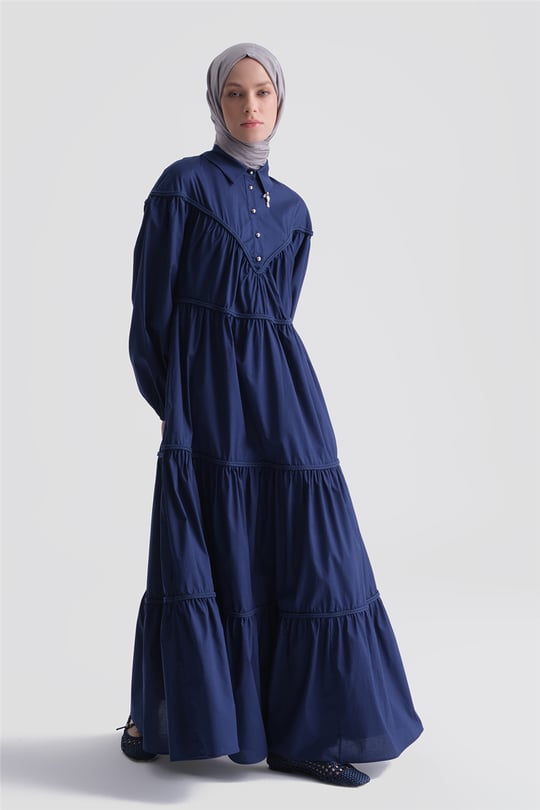 Oversize Katlı Elbise Lacivert
