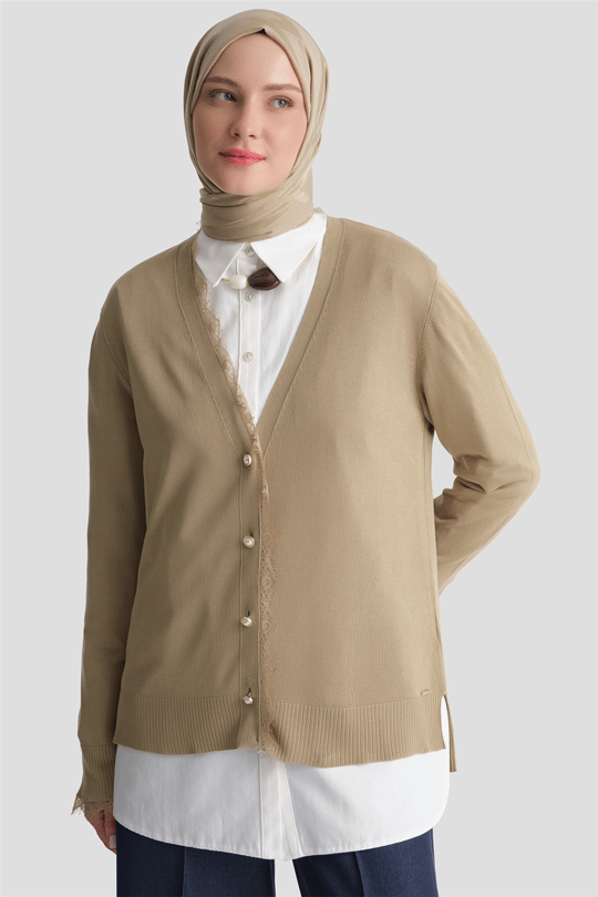 Dantelli Triko Hırka Camel 