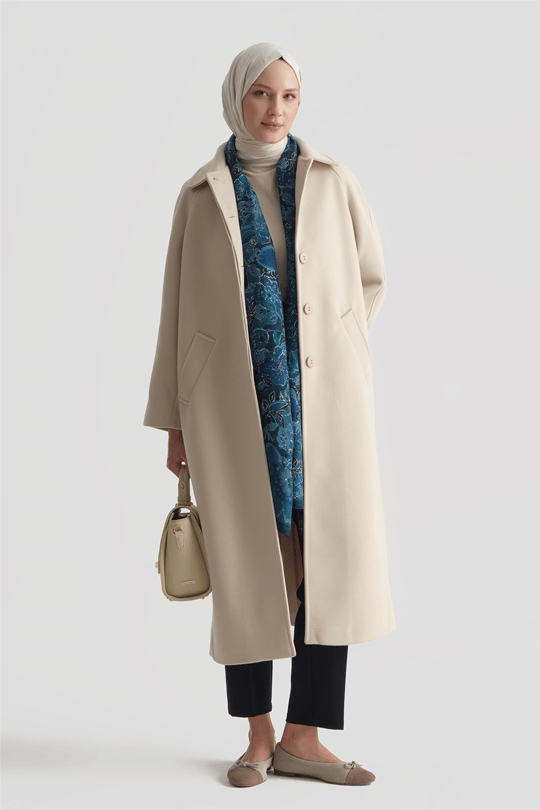 Oversize Kaşe Manto Bej 
