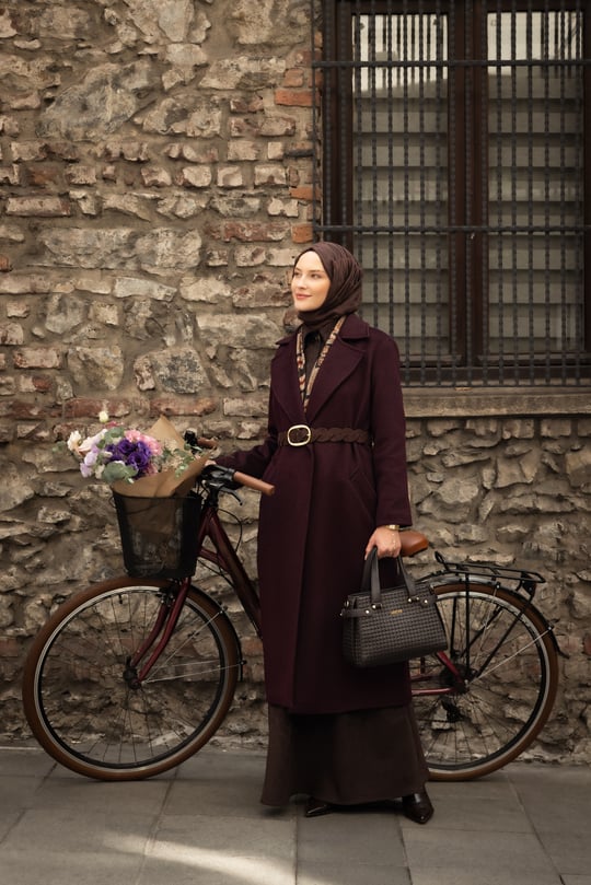 Uzun Yün Kaşe Kaban Bordo 