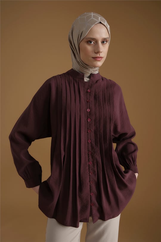 Nervür Detaylı Tunik Bordo