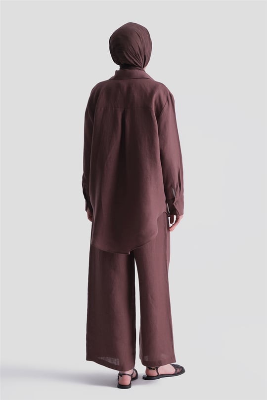 Keten Oversize Tunik Kahverengi