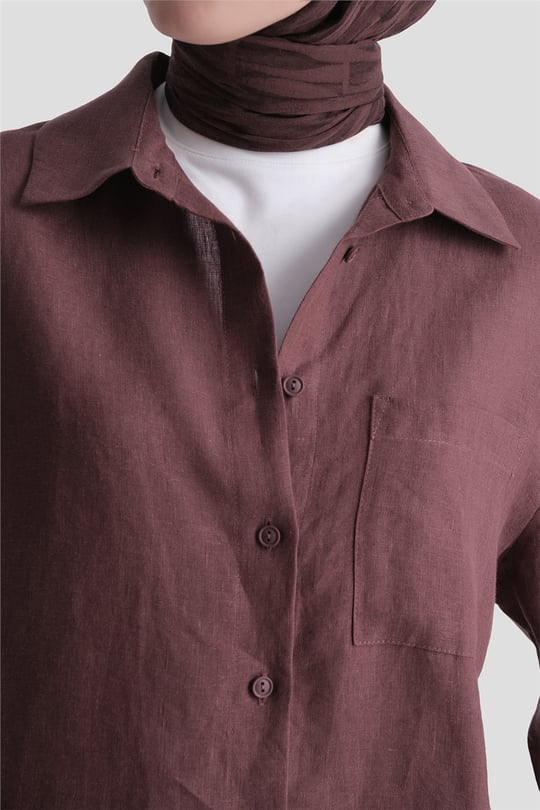 Keten Oversize Tunik Kahverengi