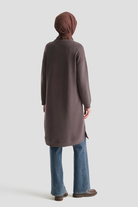 Modal Karışımlı Basic Tunik Acı Kahve 
