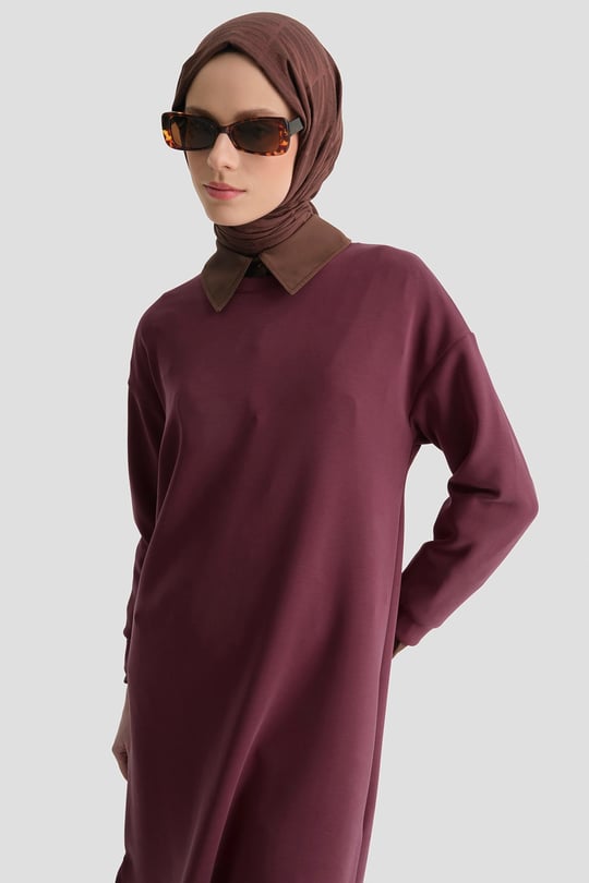 Modal Karışımlı Basic Tunik Bordo 