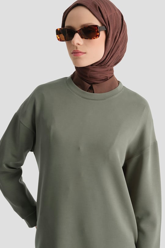Modal Karışımlı Basic Tunik Haki 