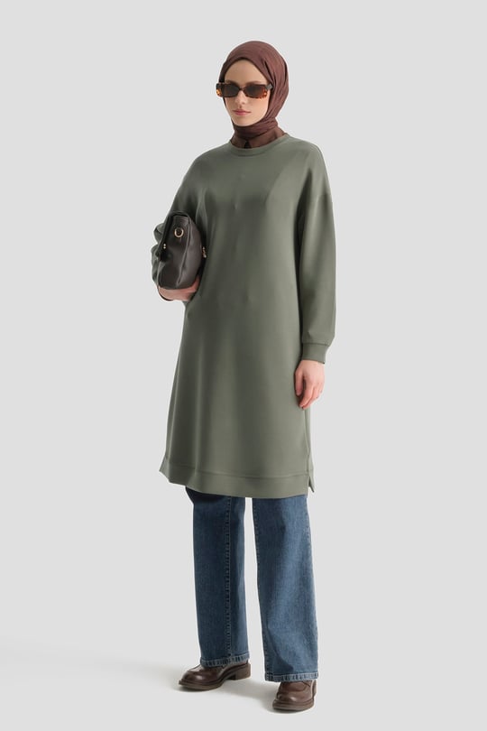 Modal Karışımlı Basic Tunik Haki 