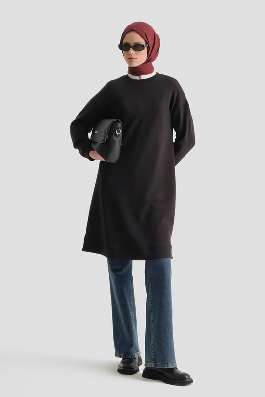 Modal Karışımlı Basic Tunik Siyah 