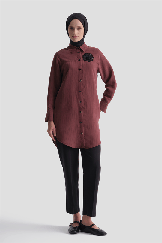 Broş Detaylı Tunik Bordo 