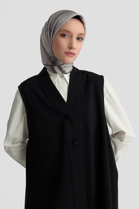 Düğmeli Oversize Yelek Siyah 