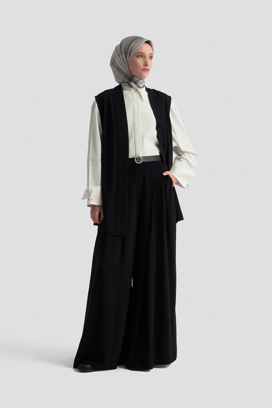 Düğmeli Oversize Yelek Siyah 