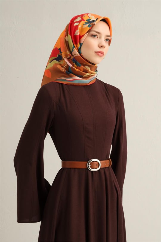 Armine Çiçek Desenli Saf İpek Twill Eşarp 9340D 84