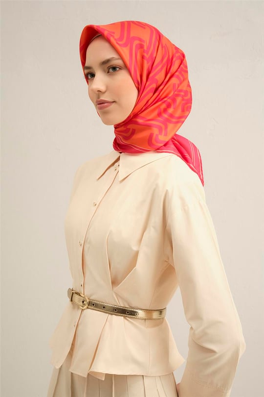 Armine Klasik Desenli Saf İpek Twill Eşarp 9343D 89
