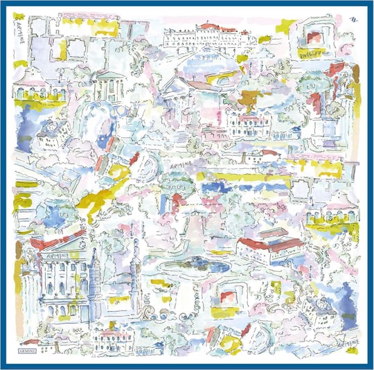 Armine Obje Desenli Saf İpek Twill Eşarp 9349D 50