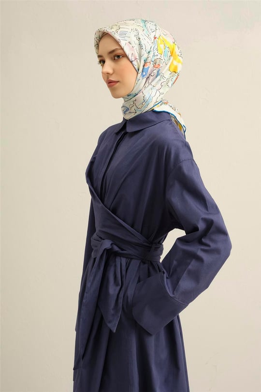 Armine Obje Desenli Saf İpek Twill Eşarp 9349D 50