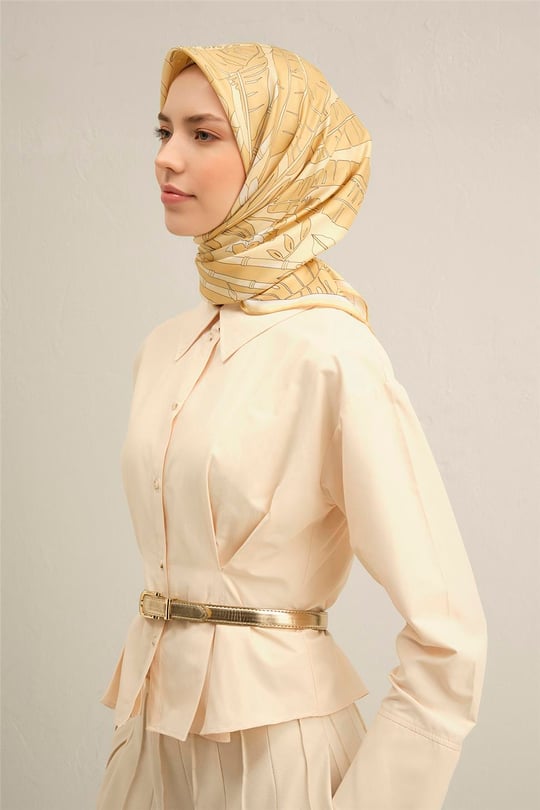 Armine Çiçek Desenli Saf İpek Twill Eşarp 9353D 35
