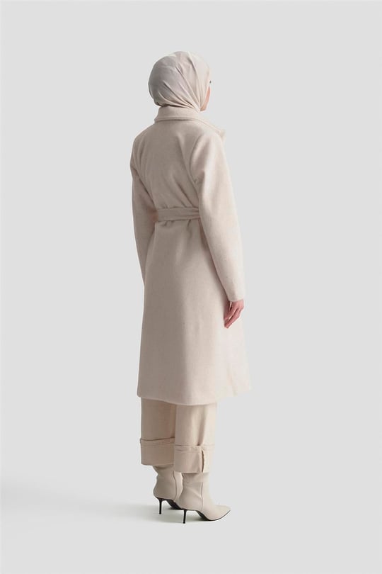 Armine Beli Kuşaklı Kaban 25KD2401 Ekru 