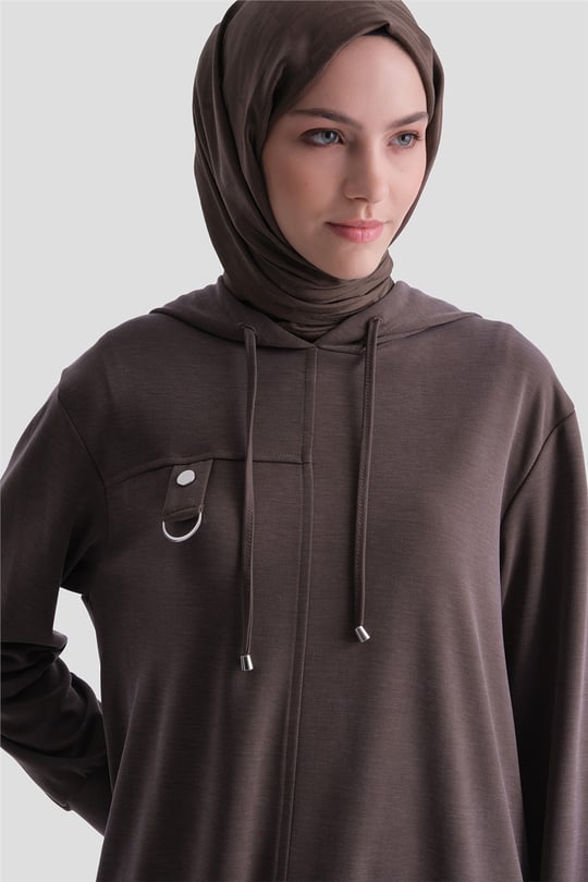 Armine Kapüşonlu Örme Rayon Takım 25KD4386 Kahverengi