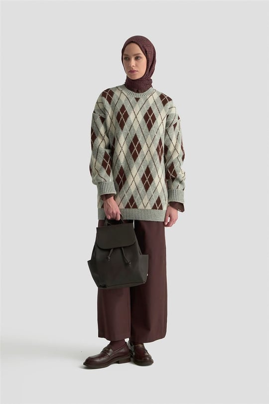 Armine Baklava Desenli Kazak 25KD6004 Gri