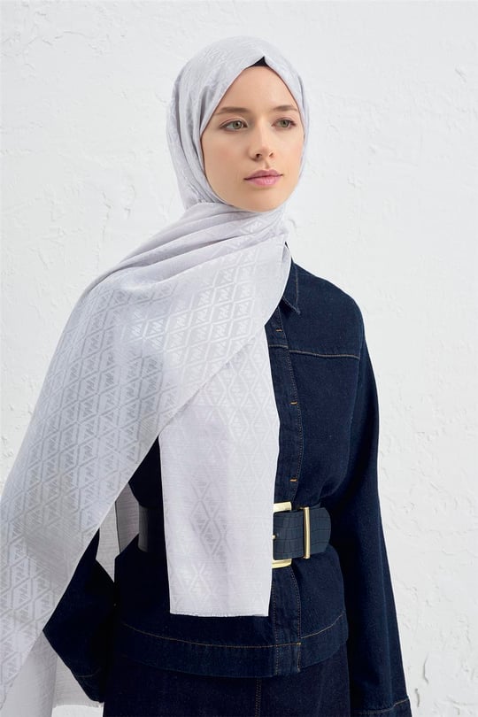 Armine Elegance İpek Pamuk Monogram Şal 23 Gümüş