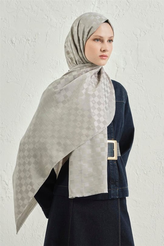 Armine Elegance İpek Pamuk Dama Şal 22 Gri