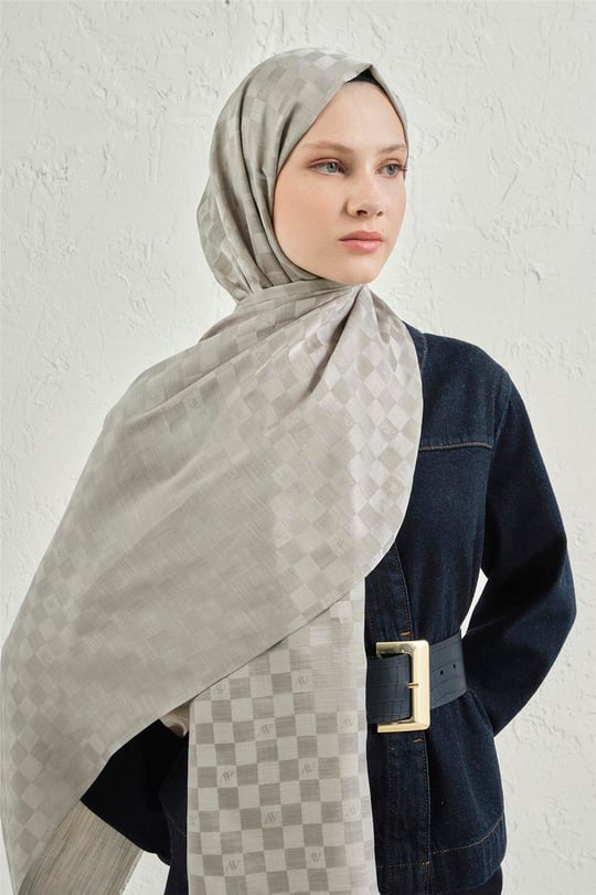 Armine Elegance İpek Pamuk Dama Şal 22 Gri
