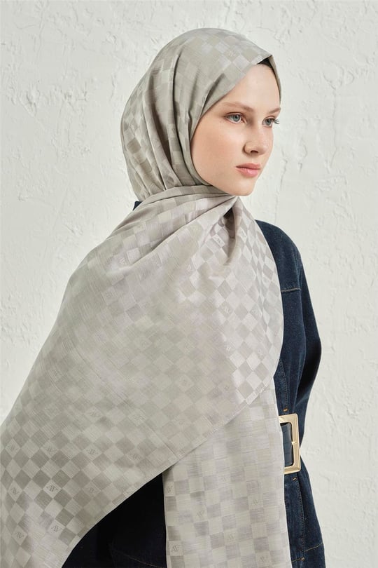 Armine Elegance İpek Pamuk Dama Şal 22 Gri
