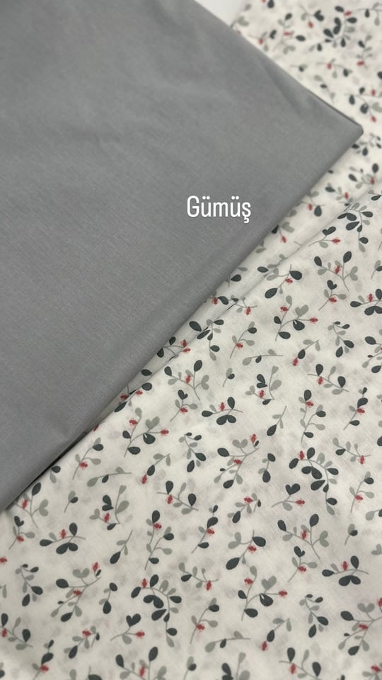 Mini Yaprak Dalları Nd10 Desenli Nd10 Akfil Kumaş Gri