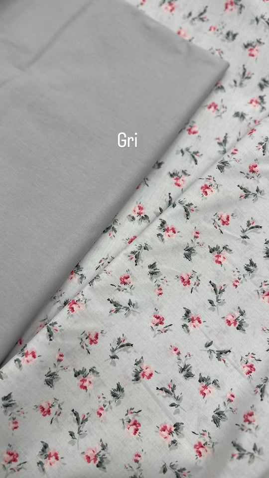 Gri Zemin Pembe Çiçek Nd15 Desenli Akfil Kumaş