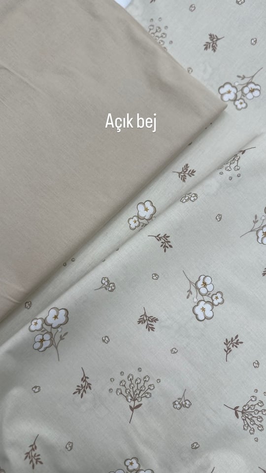 Bej Zemin Beyaz Pamuk Dalları Desenli Akfil Kumaş