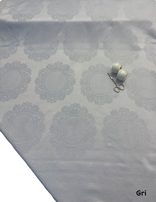 Etamin Boşluklu Masa Örtüsü Kumaşı Coco Desen Gri