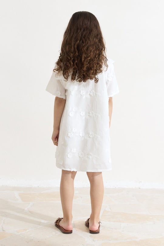 Brode Yaka Detaylı Elbise - Ekru