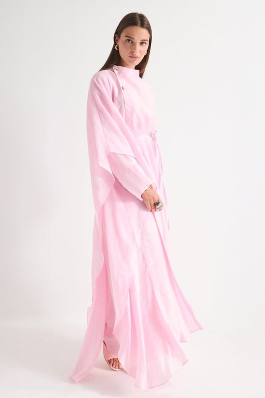 Şal Yaka Detay İbiza Elbise - Pembe