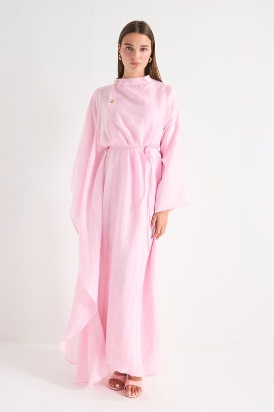 Şal Yaka Detay İbiza Elbise - Pembe