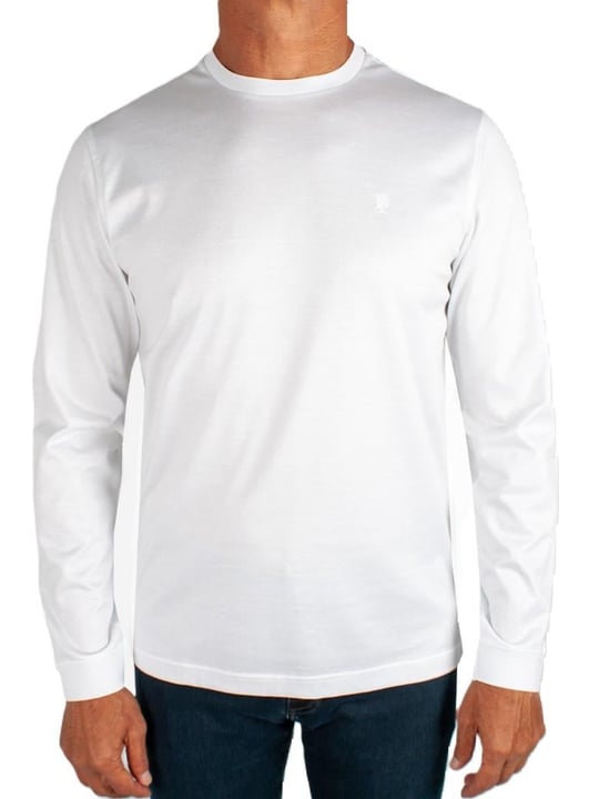 Crew Neck Long Sleeve Single Jersey Mercerized White T-Shirt