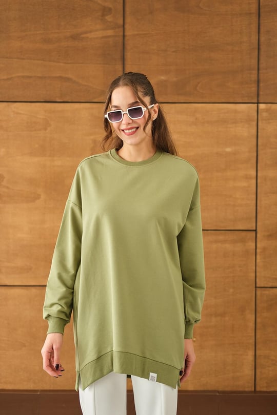Arma Detay Oversize Tunik Yeşil