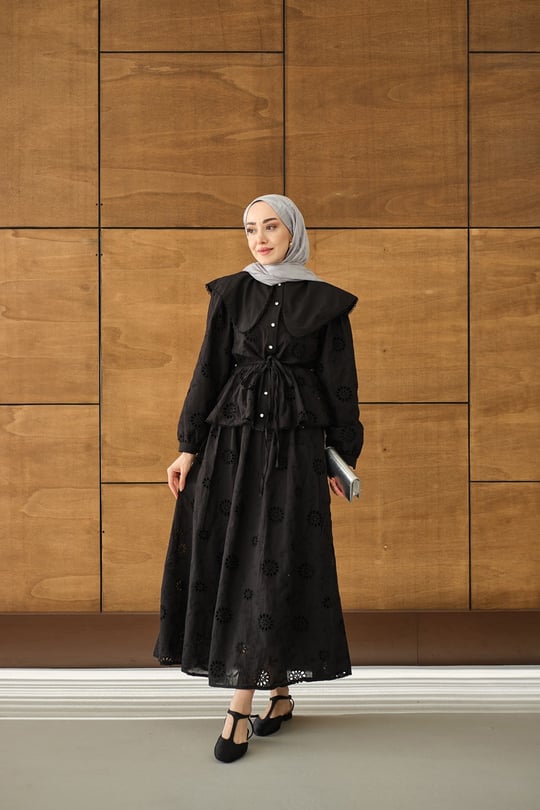 Bebe Yaka Dantel Detay Takım Siyah