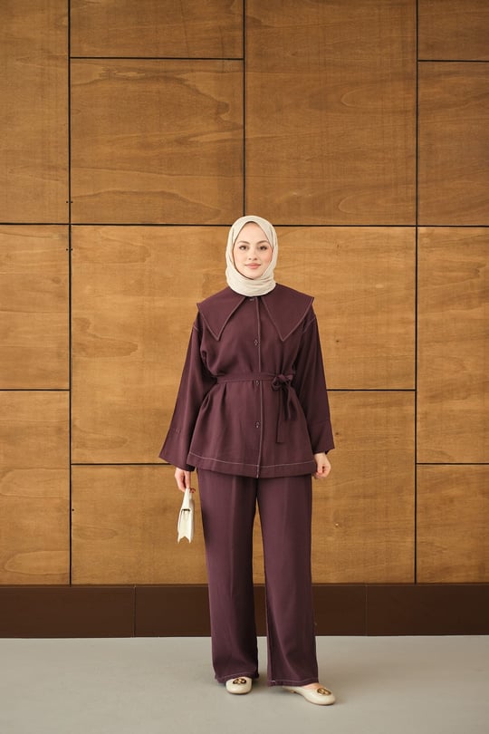 Bebe Yaka Süs Dikiş Detay Takım Mürdüm