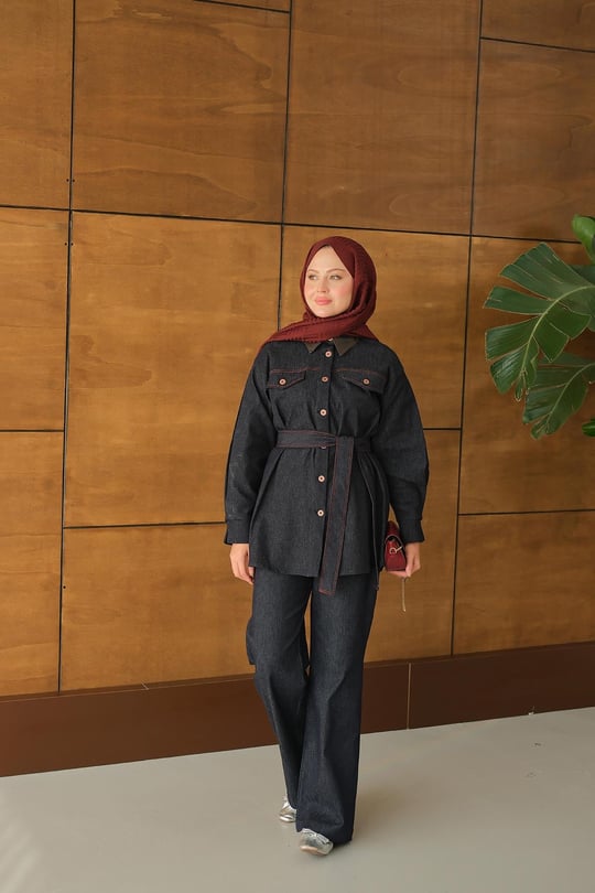 Bel Bağlamalı Kot Takım Lacivert