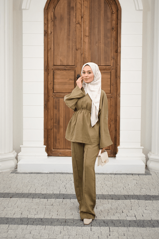 Beli Ayarlanabilir Büzgü Detay Takım Yağ Yeşil