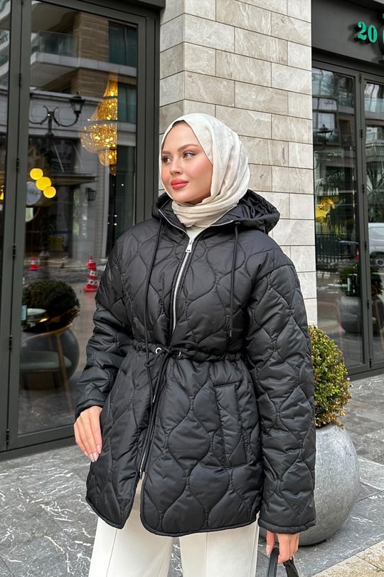 Beli Ayarlanabilir Kapitone Mont Siyah