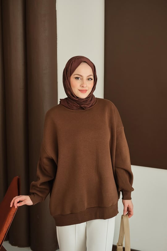 Bisiklet Yaka Sweat Kahverengi