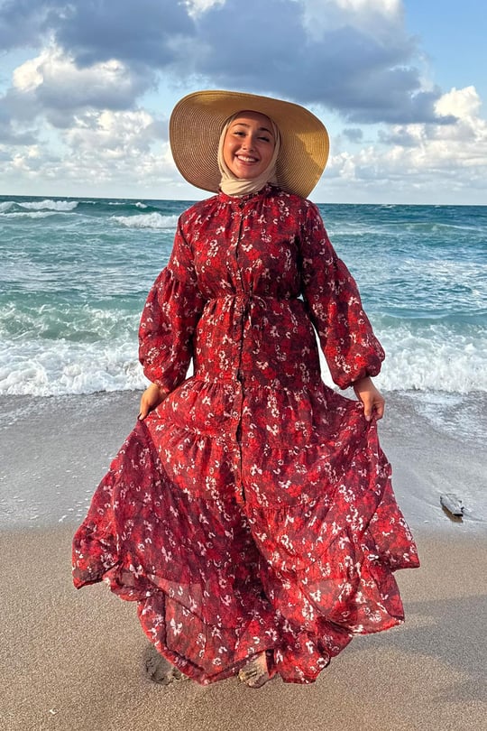 Çiçek Desen Elbise Bordo