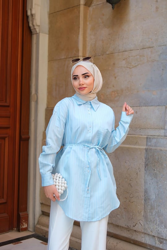 Çizgili Gömlek Mavi