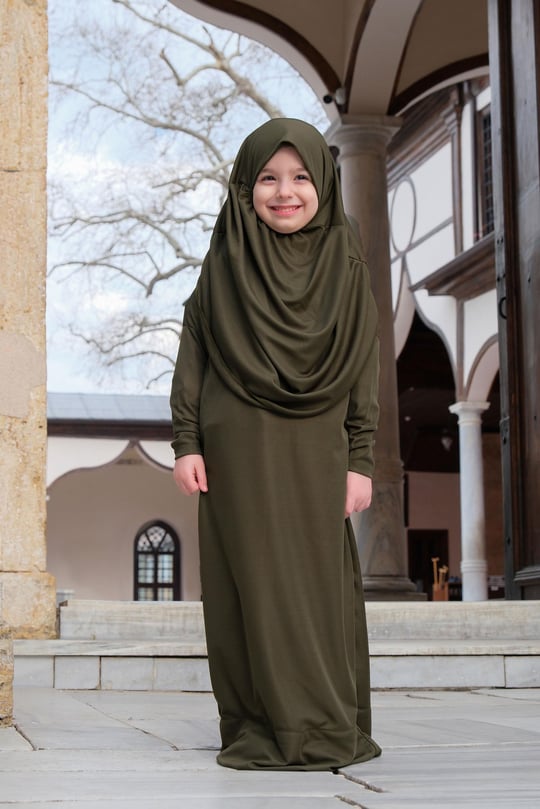 Çocuk Namaz Elbisesi Haki Yeşil