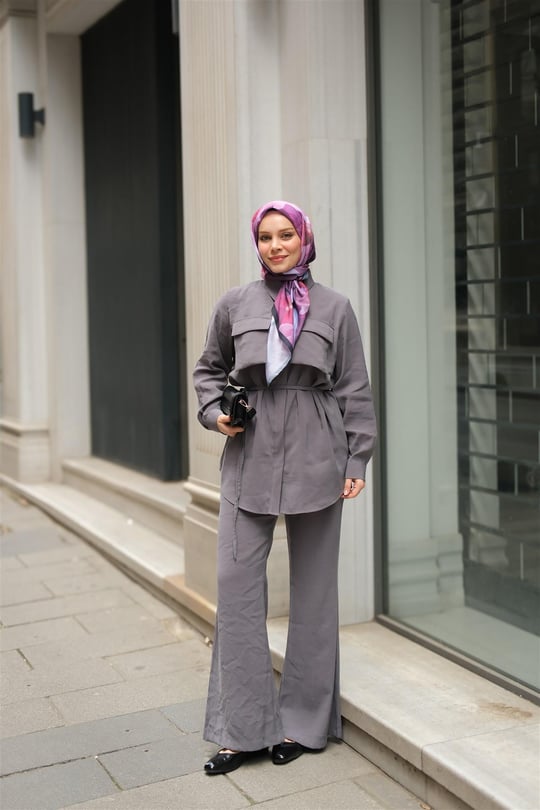 Detaylı Armani Modal Takım Gri