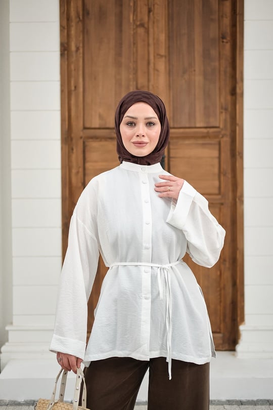 Duble Kol Yırtmaçlı Gömlek Ekru