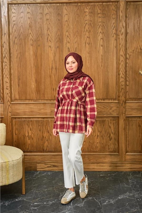 Ekose Desen Gömlek Bordo